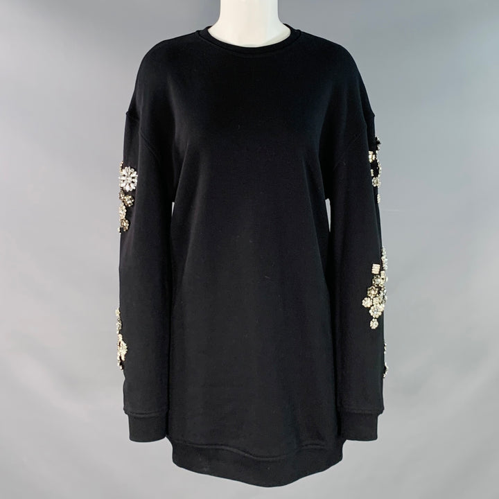 MCQ by ALEXANDER MCQUEEN Size XXS Black Cotton Blend Crystal Embellishment Sweatshirt Dress