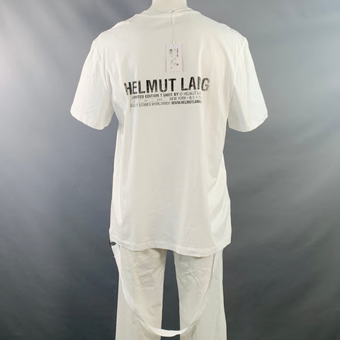 HELMUT LANG Size XXL NEW YORK White Black Print Cotton Crew Neck T-shirt