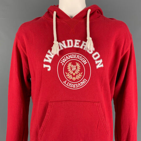 J.W.ANDERSON Size L Red White University Cotton Hoodie Sweatshirt