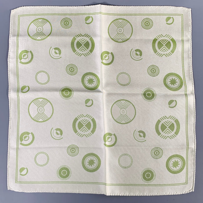 VERSACE Green White Dots Silk Cashmere Pocket Square