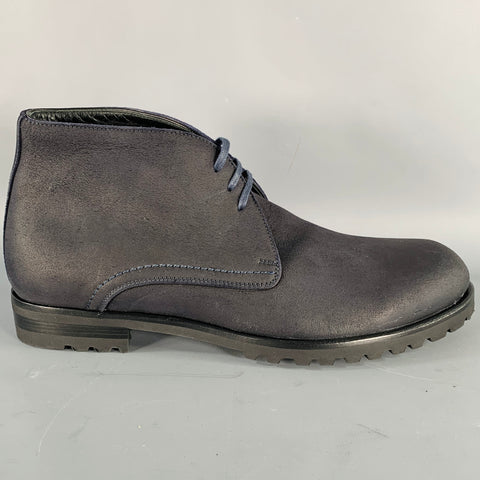 HARRYS OF LONDON Size 8 Griffen Black Nubuck Leather Lace-Up Boots