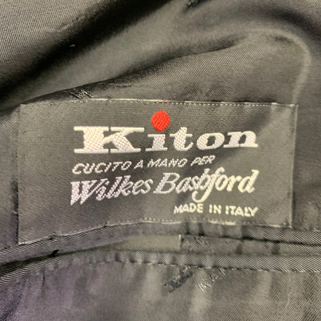 KITON Size 44 Black Wool Peak Lapel Single Button Tuxedo