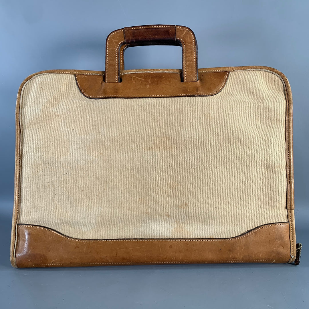 GHURKA Brown Tan Leather & Canvas Briefcase