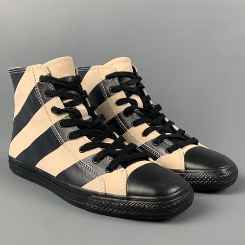 CALVIN KLEIN 205W39NYC Carizma Size 8 Black Beige Stripe Leather High Top Sneakers
