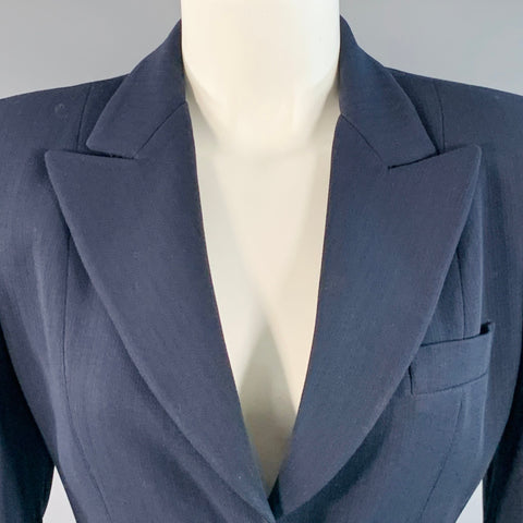 EMPORIO ARMANI Size 4 Navy Wool Blend Stripe Single Button Jacket Blazer