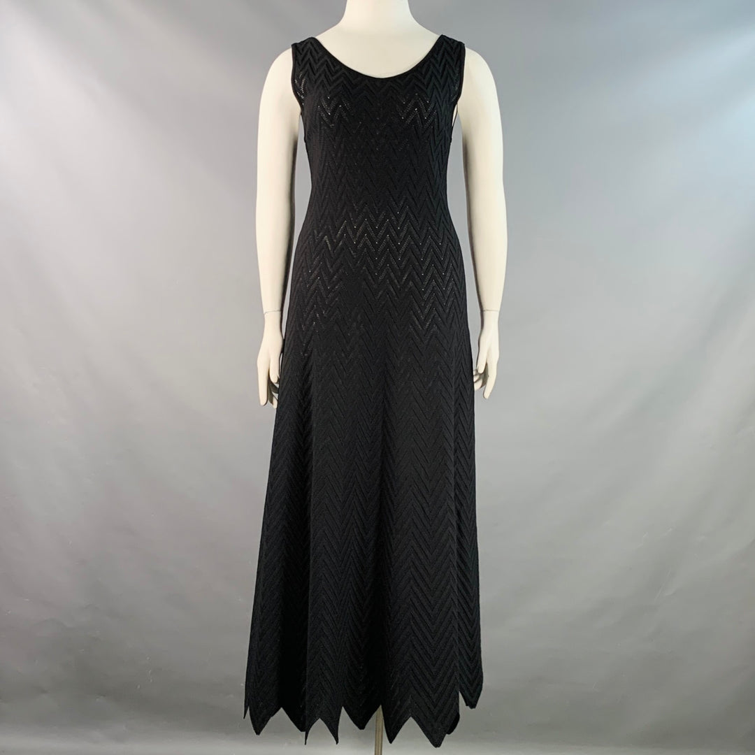 ALAIA Size 10 Black Viscose Blend Zig Zag Sleeveless Long Evening Gown