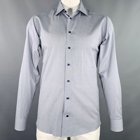 Chemise Eton Taille L Coton Manches Longues Gris Points Blancs
