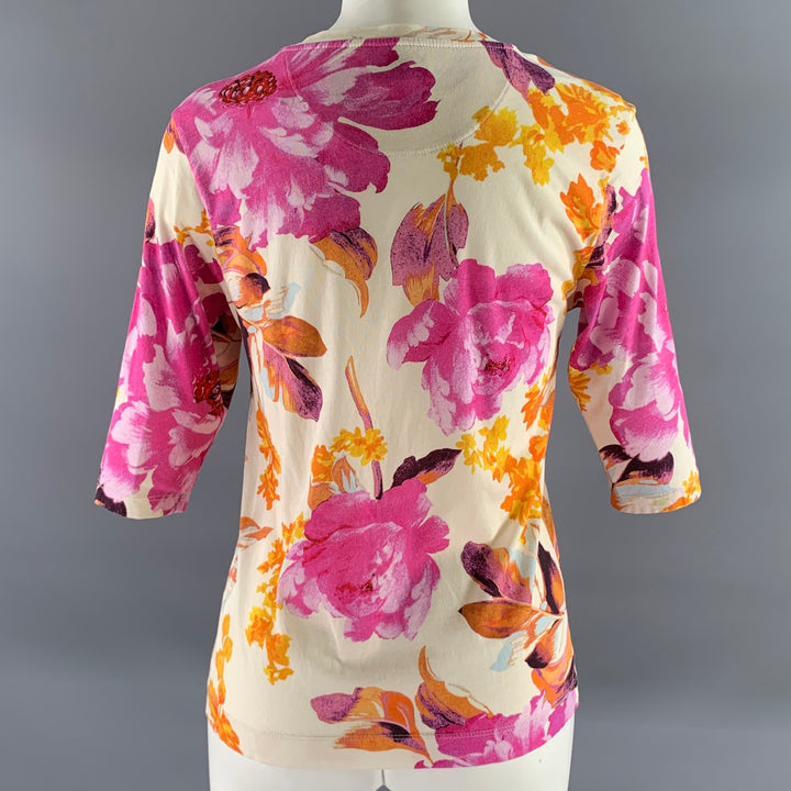DRIES VAN NOTEN Size XS Pink Orange Cotton Floral T Shirt