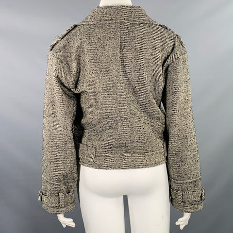 MARISSA WEBB Size 12 Black White Polyester Wool Tweed Cropped Jacket
