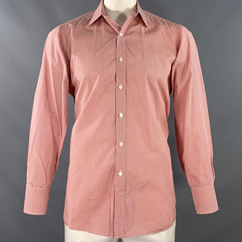 TURNBULL & ASSER Size L White Brick Gingham Cotton Long Sleeve Shirt