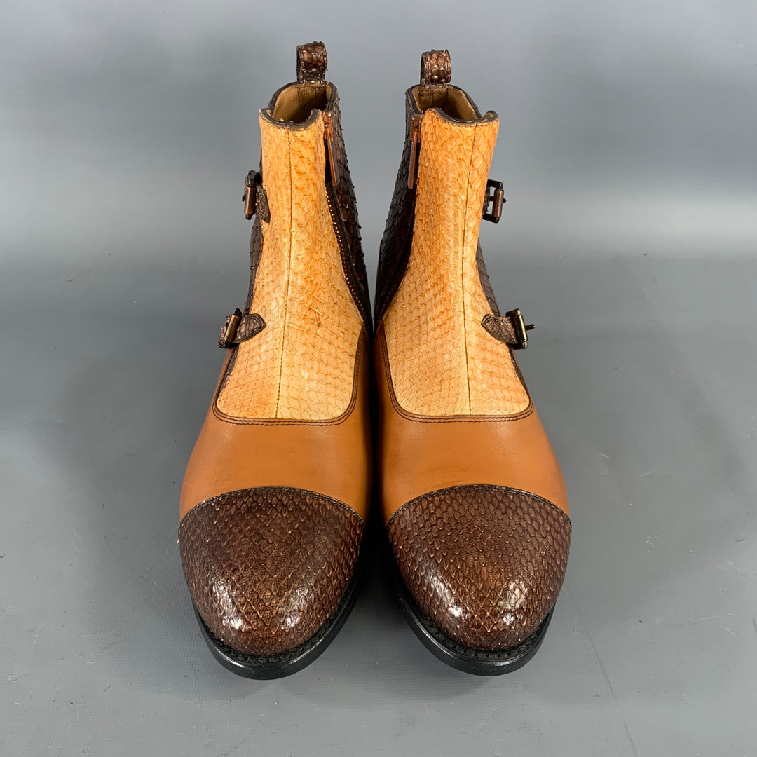 KLEIN EPSTEIN & PARKER Size 7 Brown Mixed Patterns Mixed Fabrics Ankle Boots