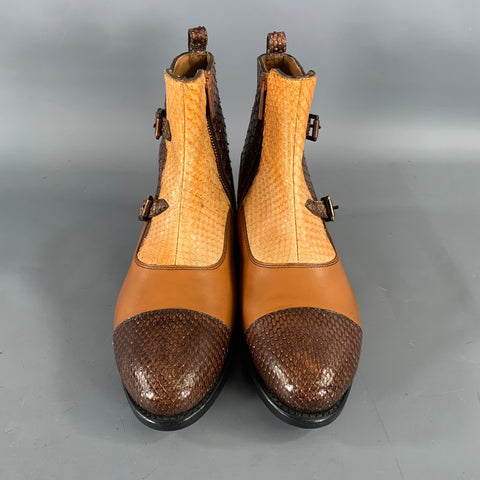 KLEIN EPSTEIN & PARKER Size 7 Brown Mixed Patterns Mixed Fabrics Ankle Boots