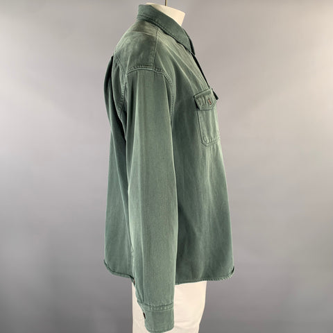 VISVIM Size L Green Wash Cotton Patch Pockets Long Sleeve Shirt