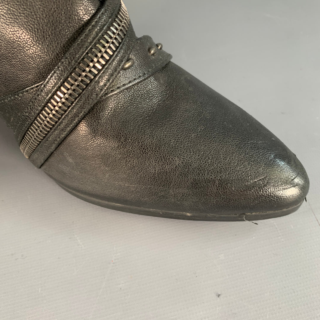 STUART WEITZMAN Size 10 Black Studded Zippers Leather Ankle Boots