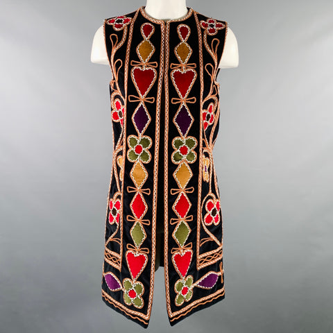 CHRISTIAN DIOR Size 6 Black Multi Color Velvet Embroidered Vest