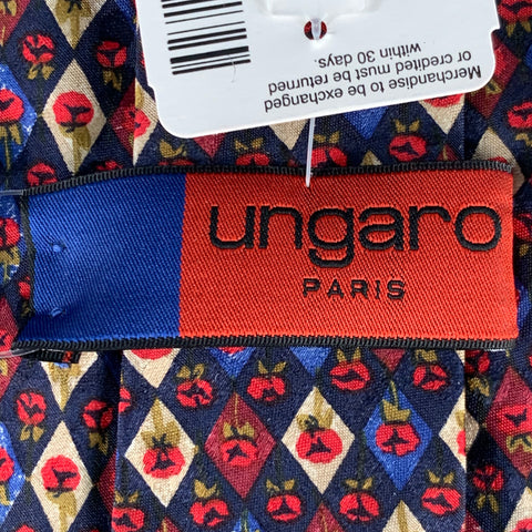 UNGARO Black Red Abstract Floral Silk Tie