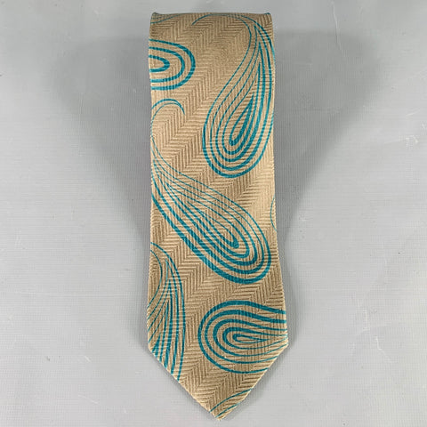 GIORGIO ARMANI Grey Green Herringbone Silk Tie