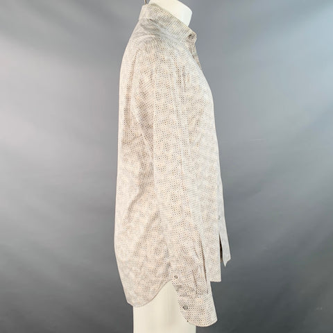 SAKS FIFTH AVENUE Size M White Grey Dots Cotton Long Sleeve Shirt