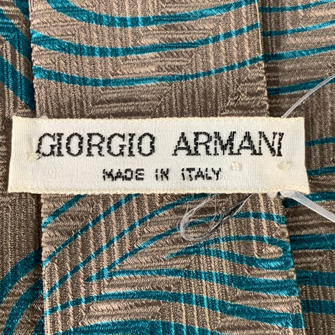 GIORGIO ARMANI Grey Green Herringbone Silk Tie