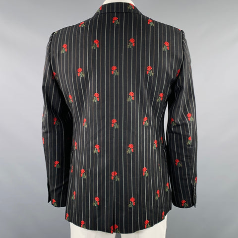 ALEXANDER MCQUEEN Size 42 Black Red Stripe Roses Wool Cotton Sport Coat