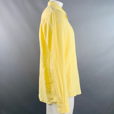 Chemise à manches longues en lin jaune à une poche VILEBREQUIN Taille XL