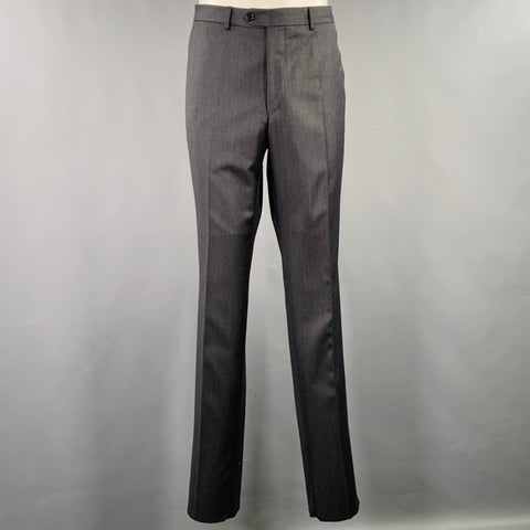 NEIMAN MARCUS Costume en laine vierge gris anthracite texturé taille 40