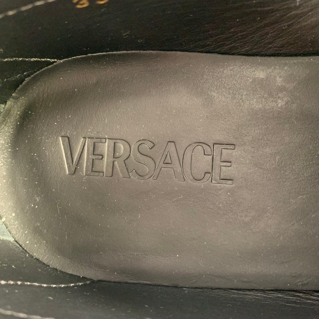 VERSACE Size 9 White Gold Leather Logo Moccasin Flats