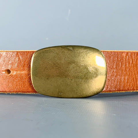 BARNEY'S CO-OP Size 36 Brown Gold Leather Square Buckle Belt