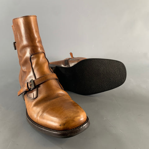 PRADA Size 7.5 Brown Leather Moto Racer Boots