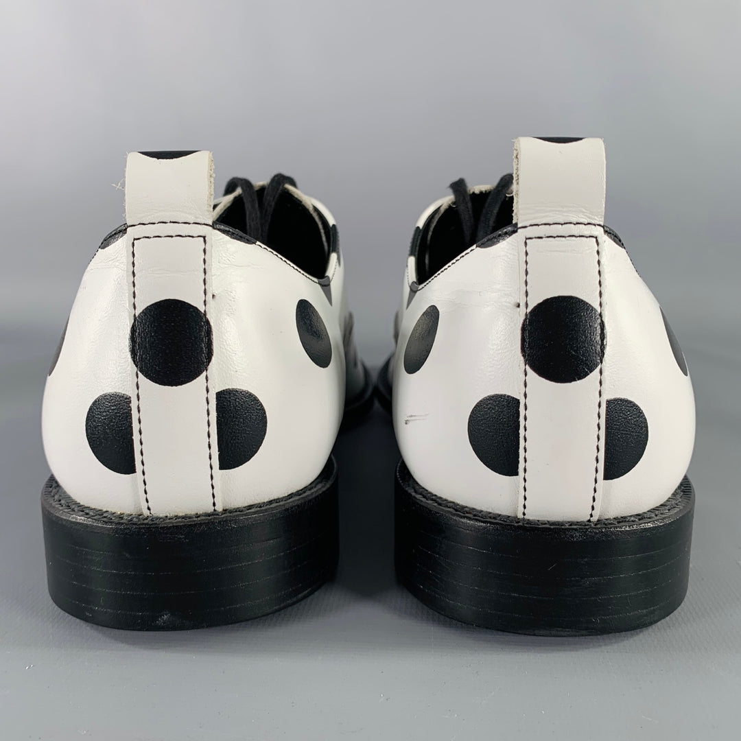 COMME des GARCONS HOMME PLUS SS16 Size 9 White Black Polka Dot Leather Lace-Up Shoes