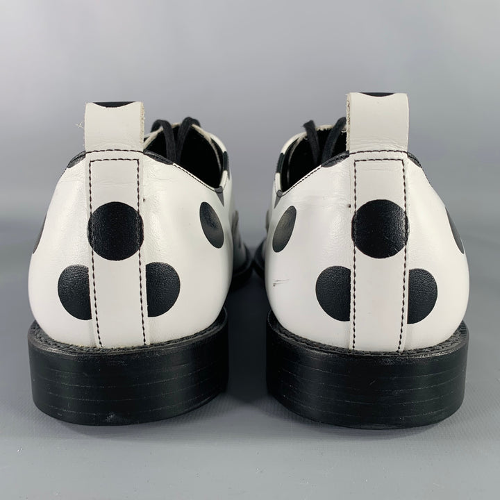 COMME des GARCONS HOMME PLUS SS16 Size 9 White Black Polka Dot Leather Lace-Up Shoes