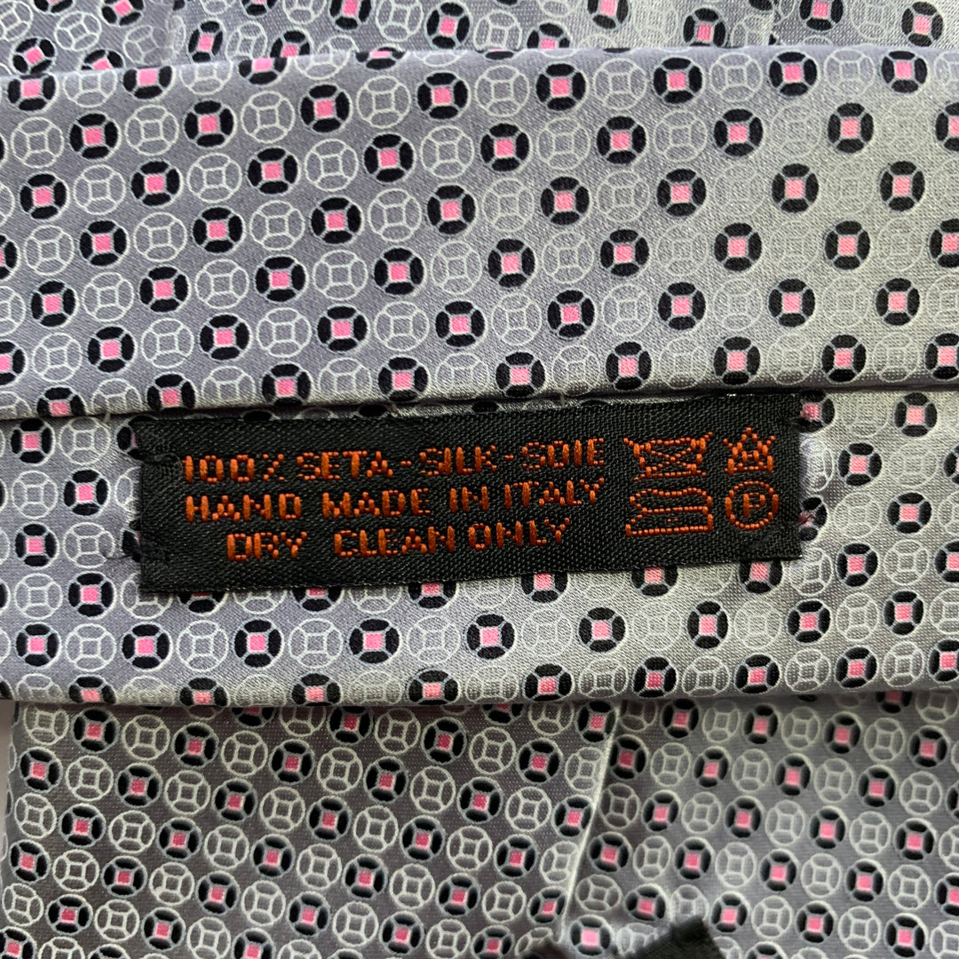 DOLCEPUNTA Grey Blue Pink Polka Dot Silk Tie