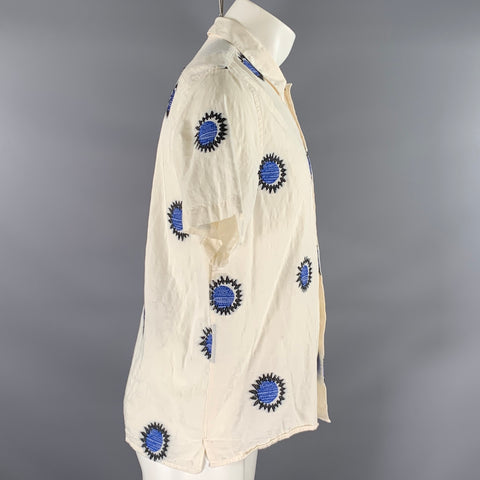 PS by PAUL SMITH Size M Cream Black & Blue Embroidery Short Sleeve Shirt