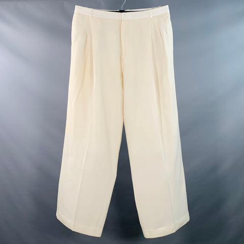 GIVENCHY Size 36 Beige Wool Pleated Wide Leg Dress Pants