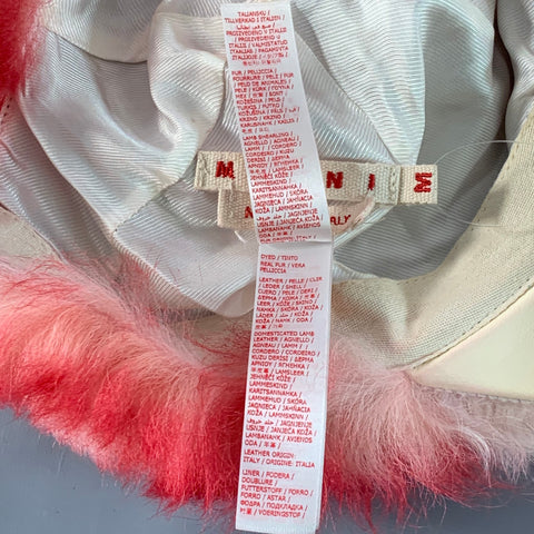 MARNI Red White Lamb Shearling Fur Hook Loop Baseball Cap