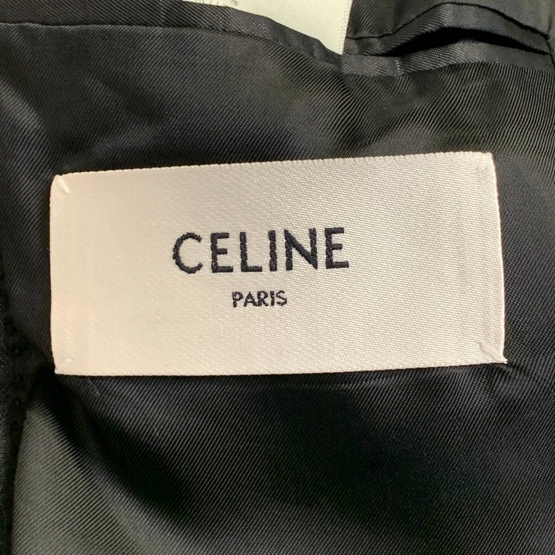 CELINE Size 44 Regular Grey Charcoal Stripe Wool Polyester Suit