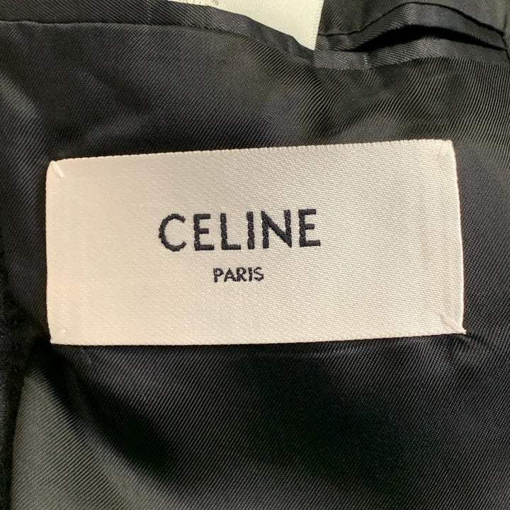 CELINE Size 44 Regular Grey Charcoal Stripe Wool Polyester Suit