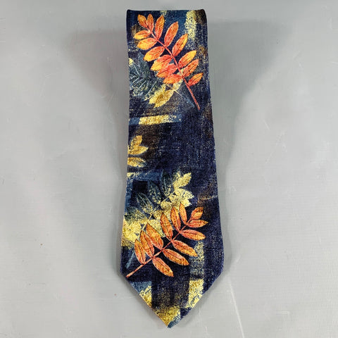ERMENEGILDO ZEGNA Black Multi Color Leaves Silk Tie