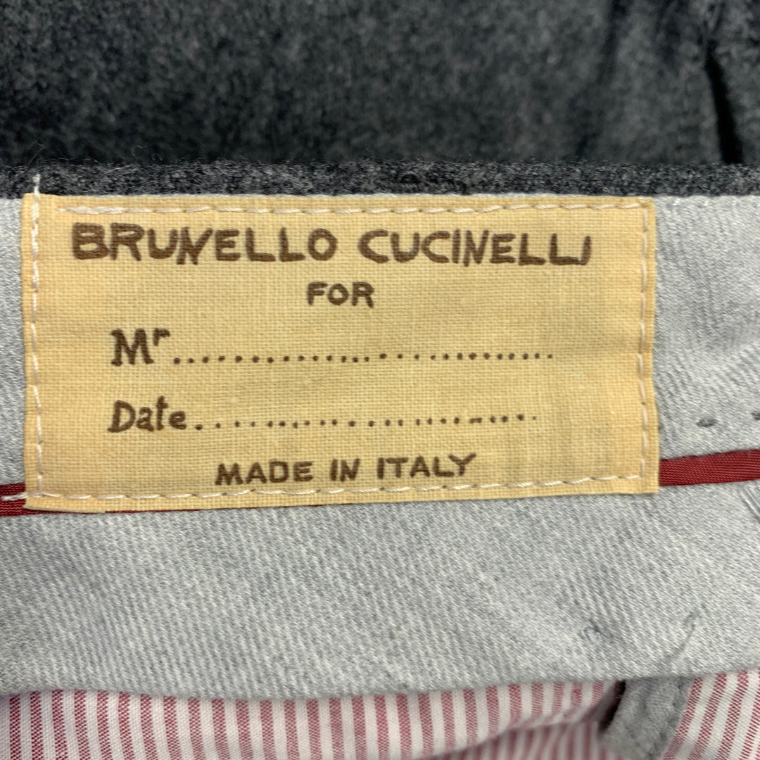 BRUNELLO CUCINELLI Size 32 Grey Heather Wool Flat Front Button Fly Dress Pants