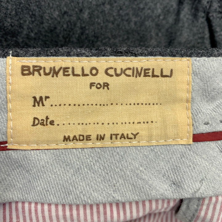 BRUNELLO CUCINELLI Size 32 Grey Heather Wool Flat Front Button Fly Dress Pants