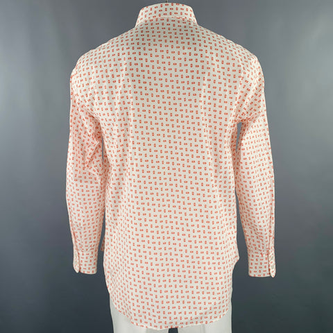 BRIONI Size XL White Red VHS Tape Cotton Long Sleeve Shirt