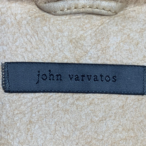 Manteau boutonné en cuir d'agneau retourné beige JOHN VARVATOS taille 40