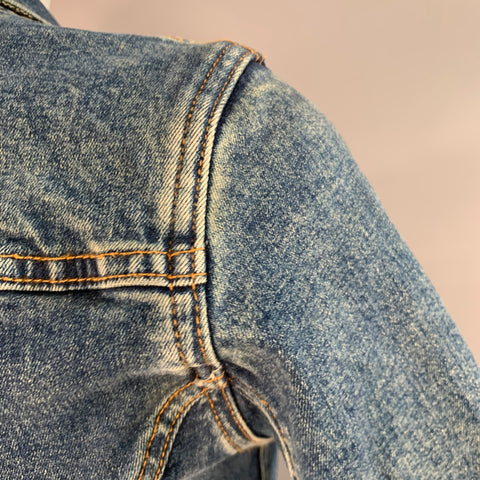 BURBERRY Size 2 Blue Cotton Blend Denim Plaid Trim Button Up Jacket