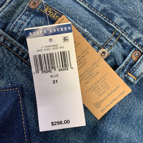 RALPH LAUREN Size 36 Indigo Patchwork Denim Zip Fly Jeans