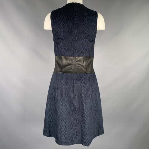CHRISTOPHER CALVIN Size 6 Navy Black Cotton Snakeskin Print Leather Dress