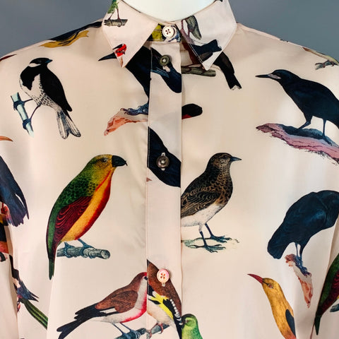 PAUL SMITH Size 4 Pink Multi Color Cupro Birds Spread Collar Shirt