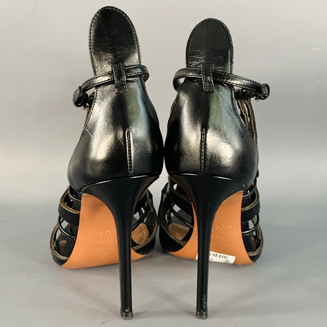 ALAIA Size 8.5 Black Leather Studded Stiletto Cage Pumps
