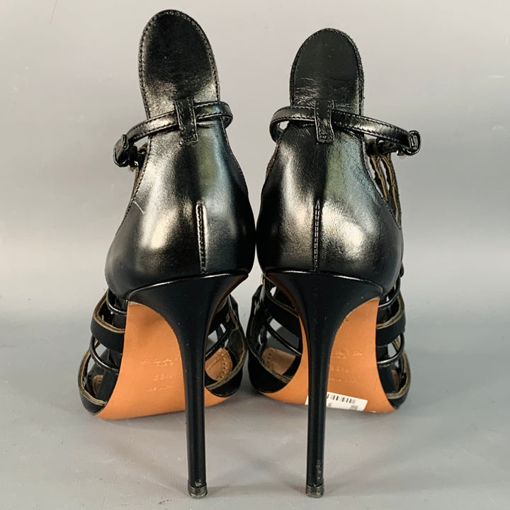 ALAIA Size 8.5 Black Leather Studded Stiletto Cage Pumps