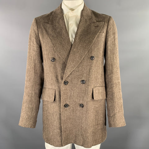 OUR LEGACY Size XL Brown Khaki Heather Linen Blend Double Breasted Coat