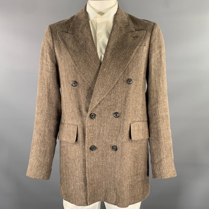 OUR LEGACY Size XL Brown Khaki Heather Linen Blend Double Breasted Coat